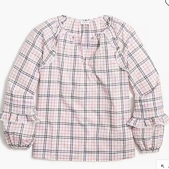 J.CREW Plaid Ruffle Trim Peasant Top Blouse Shirt Ivory Pink Blue Eyelet Light - Picture 13 of 13
